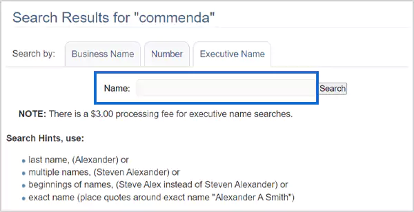 Enter the companys Executive Name in the search box