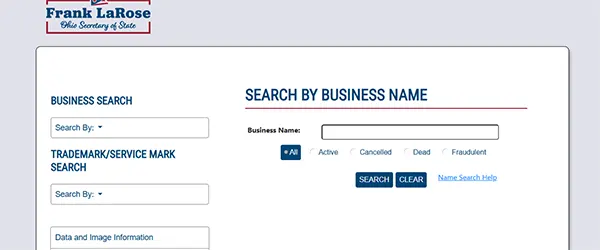 Search information using Ohio Business Search